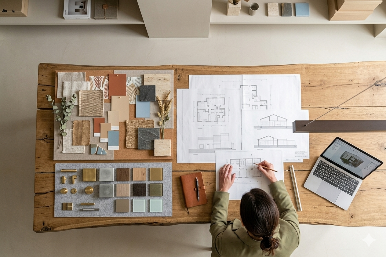 Moodboard con muestras de materiales